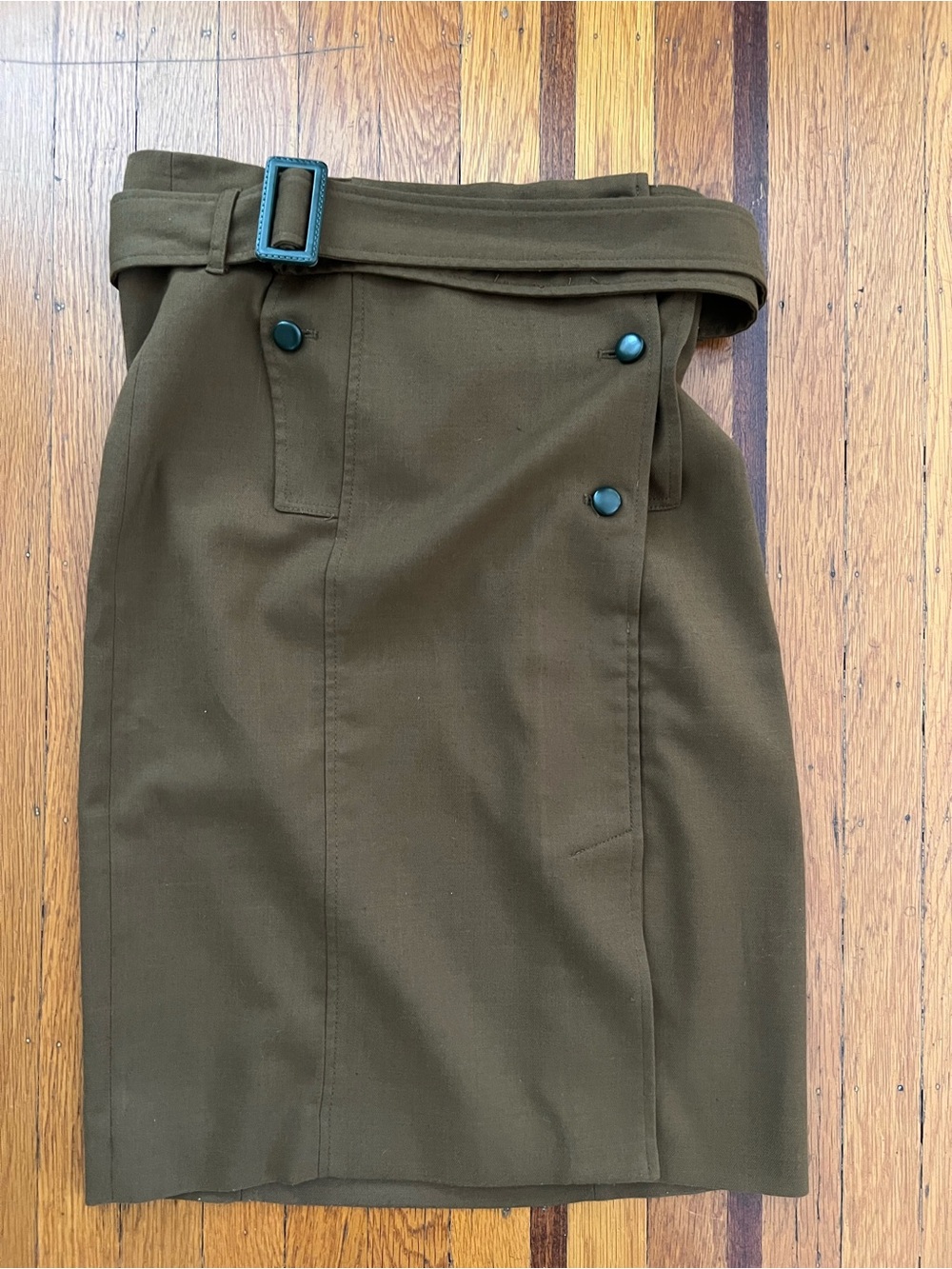 NEW Anthropologie Cartonnier brown pencil skirt button belted fitted 6 M NWOT
